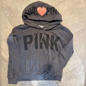 PINK Victoria's Secret Charcoal Gray Hoodie with Pink Heart
